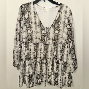 Berry N Cream Black and Gray Snake Print Blouse